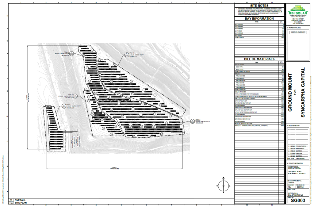 Site Plan & Bill of Materials for Syncarpha's GEMS Landfill Project - Provided by RBI Solar